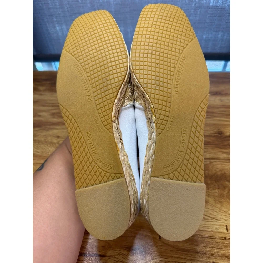 Stuart Weitzman White Leather Floral Crochet Raffia‎ Espadrille Wedges 7.5 NWOT